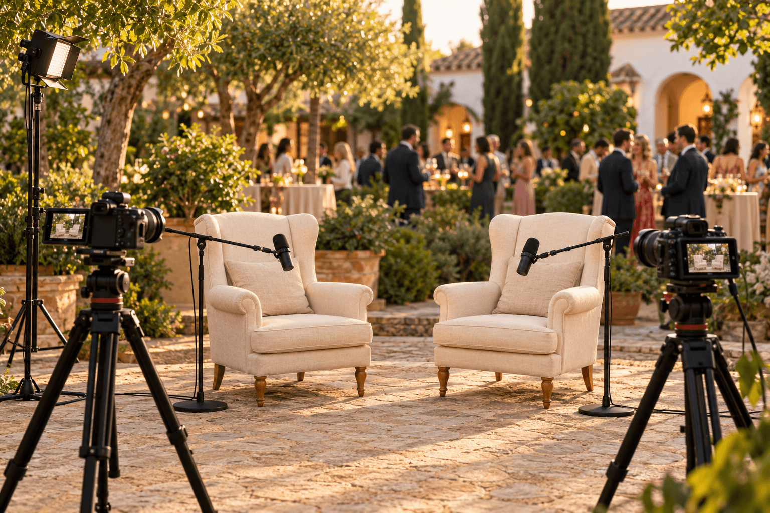 Podcast de boda en Sevilla con dos cámaras y microfonía discreta